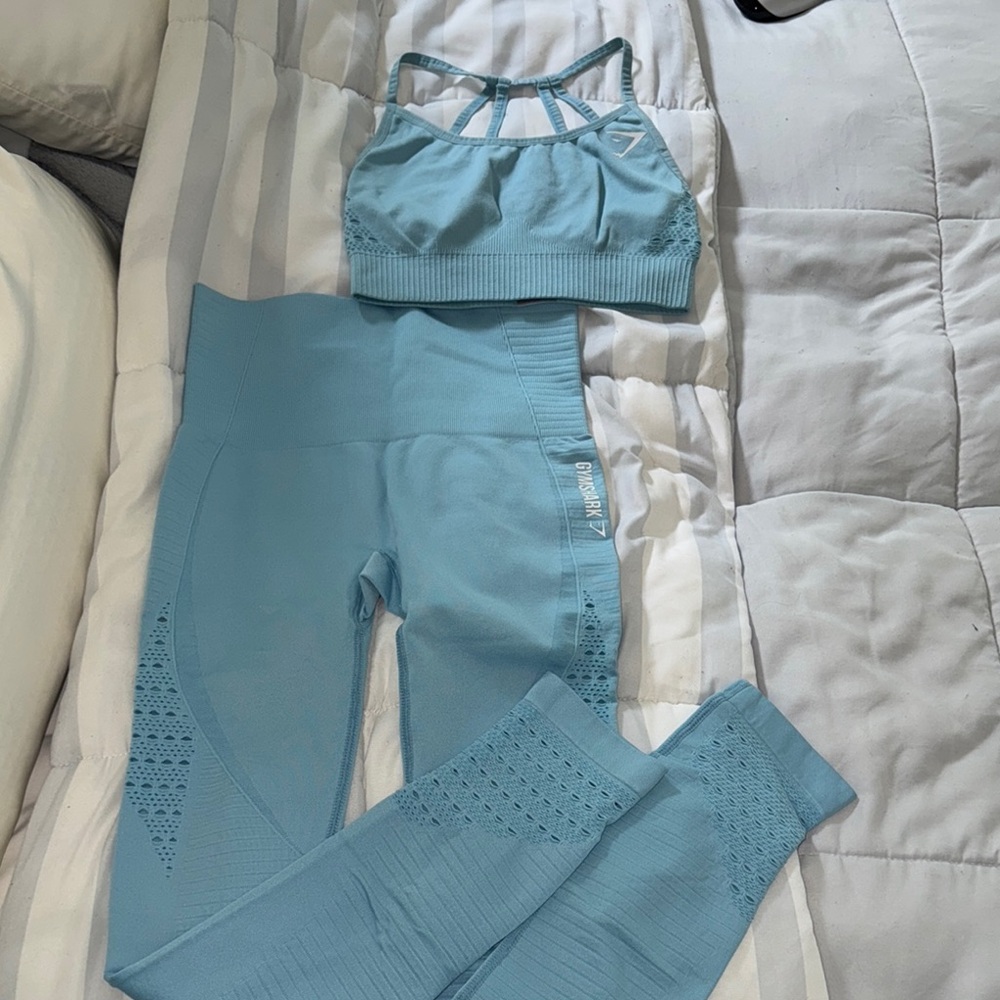 Gymshark baby blue seamless Sports Bra and Leggings Set